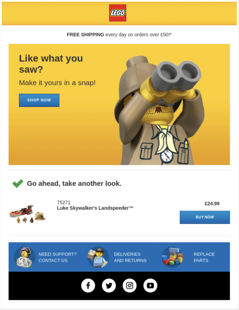 Abandoned cart email from Lego