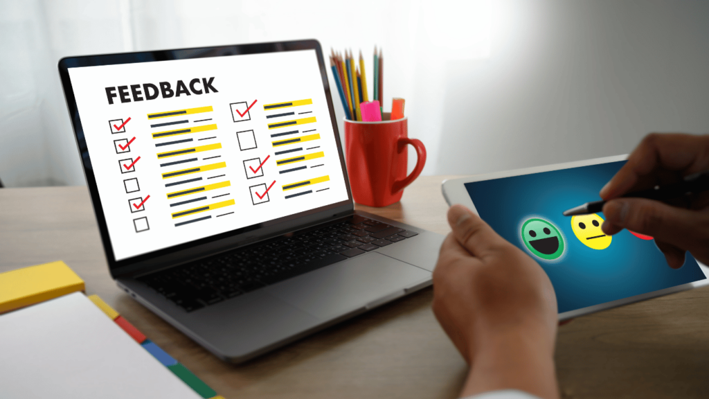customer support team leader checking a feedback form to analyze customer feedback, customer satisfaction, customer experience, and customer sentiment