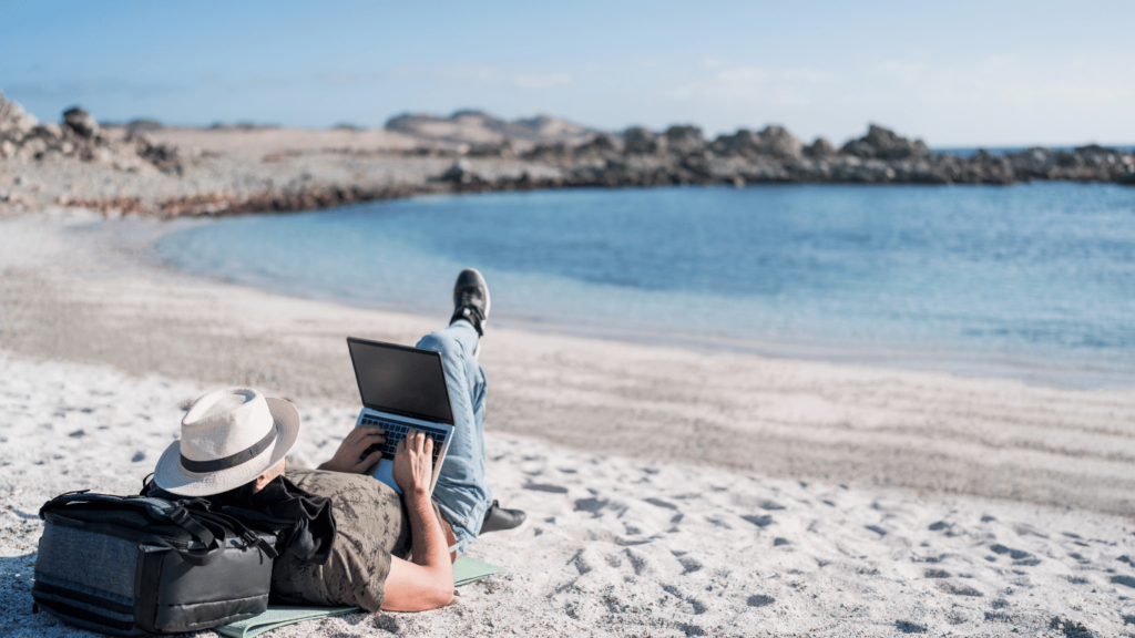 Remote workers accomplishing their work in cafes or beaches